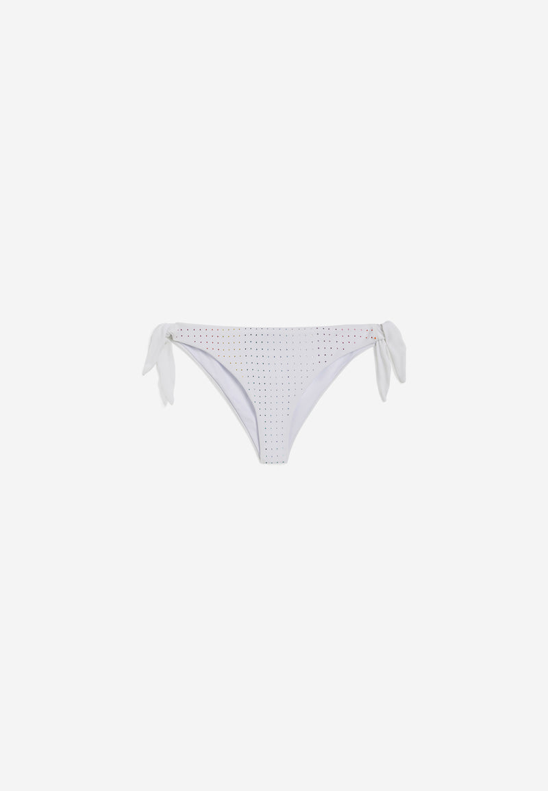 Bikinihose mit Strassverzierung - An den Seiten gebunden - WHITE