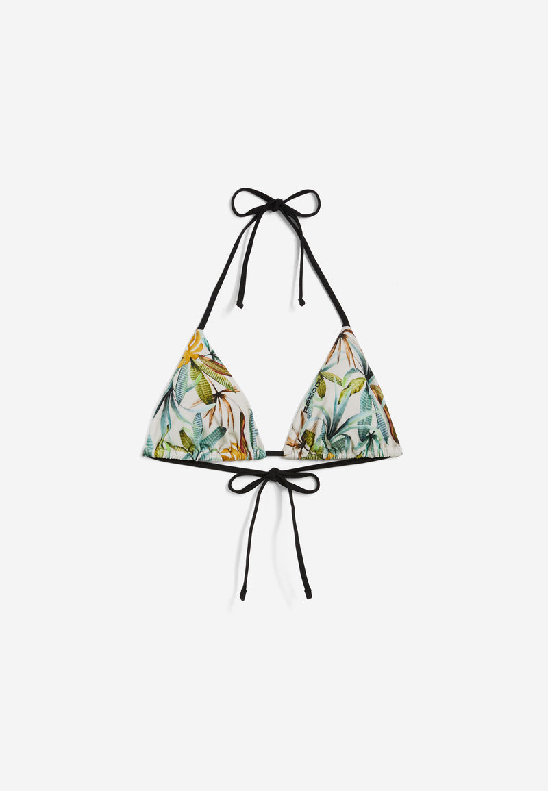 Triangel-Bikinioberteil mit tropischem Blattmuster - SAND