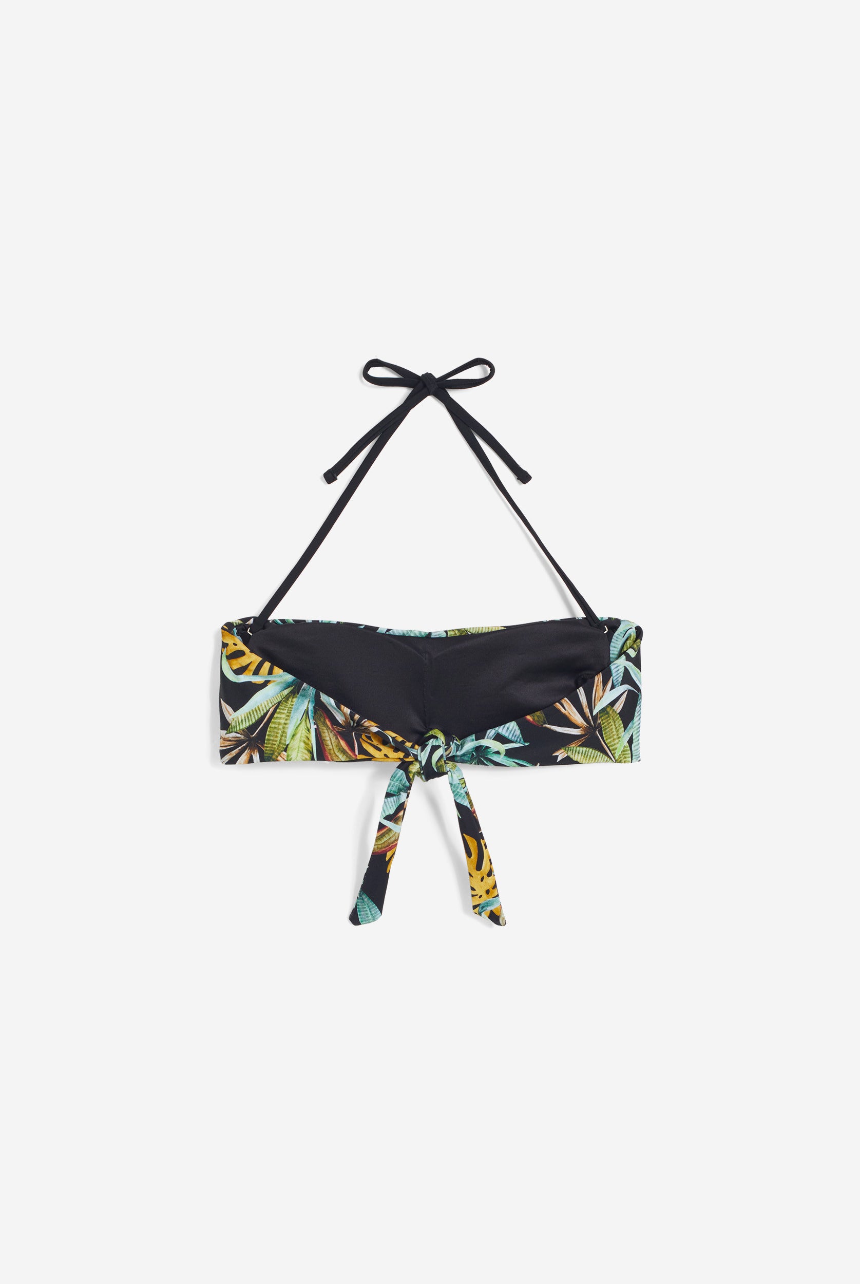 Bandeau-Bikinioberteil mit tropischem Print - BLACK