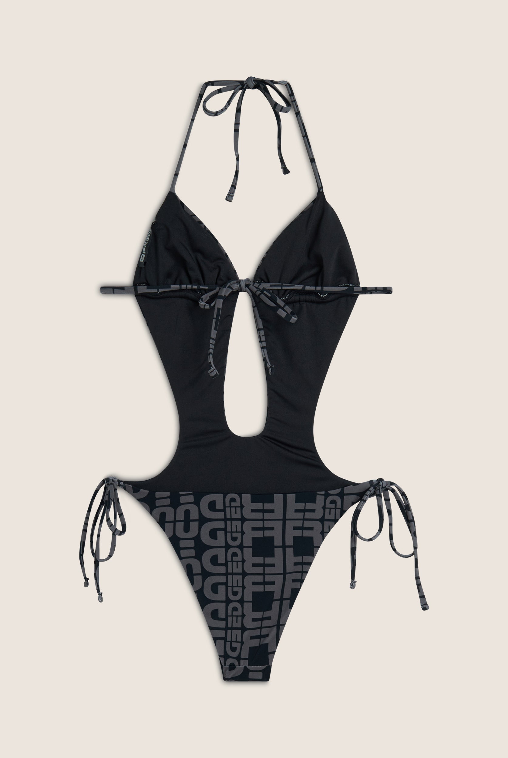 Einteiliger Badeanzug mit Cut-outs und Allover-Logo-Print - BLACK