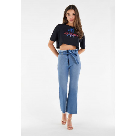 WR.UP® Snug Eco - Denim Effect - High Waist Flare - 7/8 Length - J79Y - Light Medium Denim - Yellow Seam