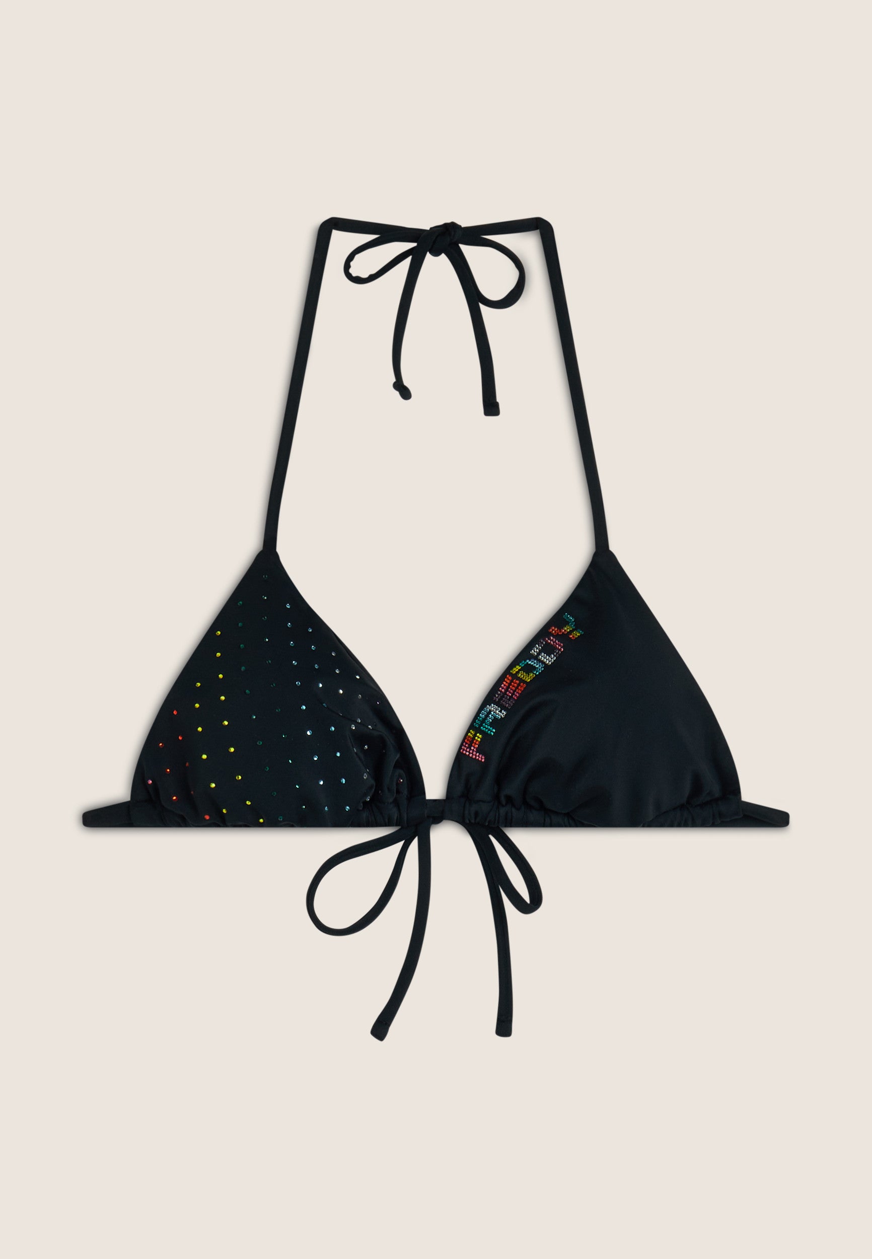 Triangel-Bikinioberteil mit Strassverzierung - BLACK