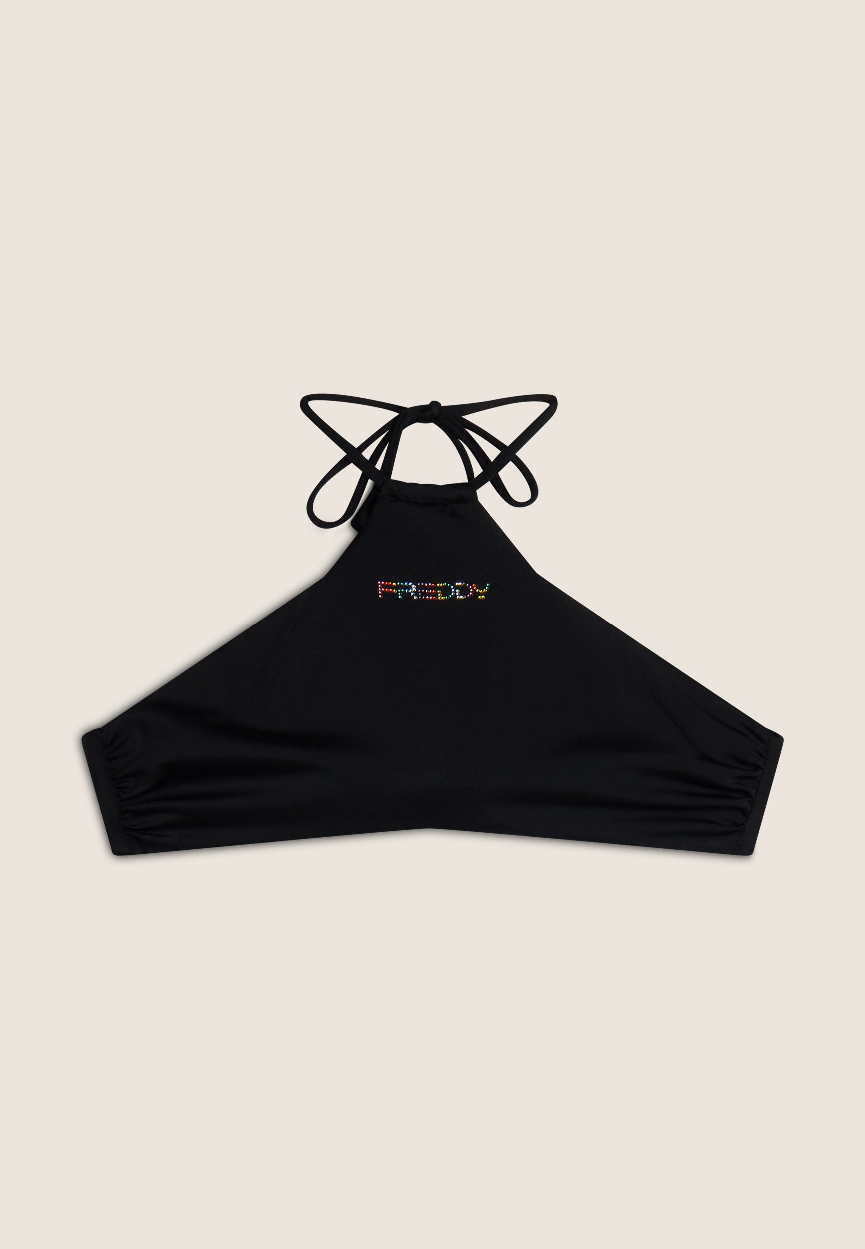 Bikini-Neckholder-Top mit strassbesetztem Freddy Logo - BLACK