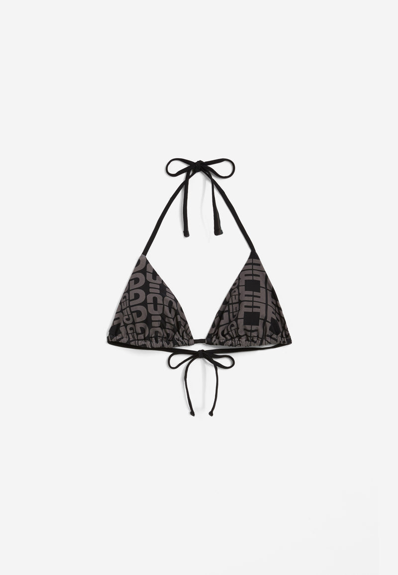 Triangel-Bikinioberteil mit Allover-Logo-Print - BLACK