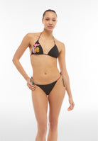 String-Bikinihose mit tropischen Details - BLACK