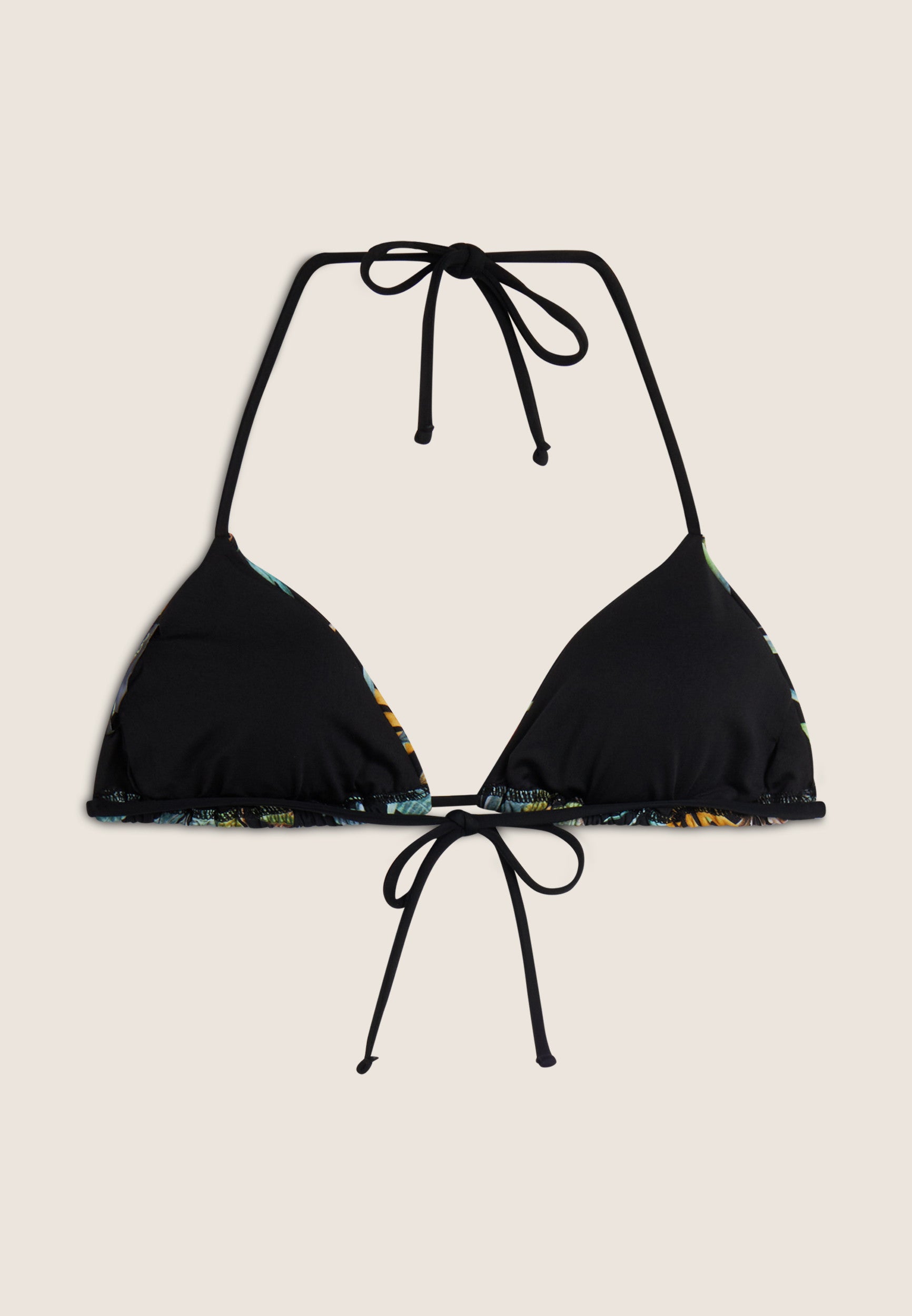 Triangel-Bikinioberteil mit tropischem Blattmuster - BLACK