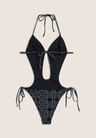 Einteiliger Badeanzug mit Cut-outs und Allover-Logo-Print - BLACK