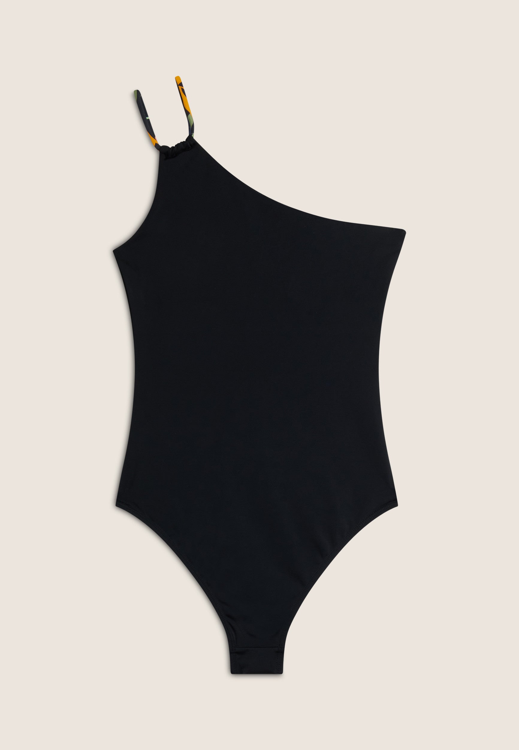Ein-Schulter Badeanzug mit Aufdruck - BLACK
