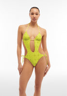 Einteiliger Badeanzug mit Cut-outs und Allover-Logo-Print - LIME