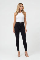 WR.UP Push-Up Button High Waist Skinny Denim Jeans - Denim Black - Black Seam