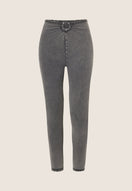 WR.UP Push-Up High Waist Skinny 7/8 Denim Jeans With Stud Ring Waist Band - Denim Gray - Black Seam