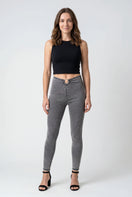WR.UP Push-Up High Waist Skinny 7/8 Denim Jeans With Stud Ring Waist Band - Denim Gray - Black Seam
