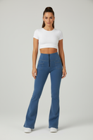 WR.UP Push-Up High Waist Flare Denim Jeans With Front Pockets - Denim Light Blue - Beige Seam